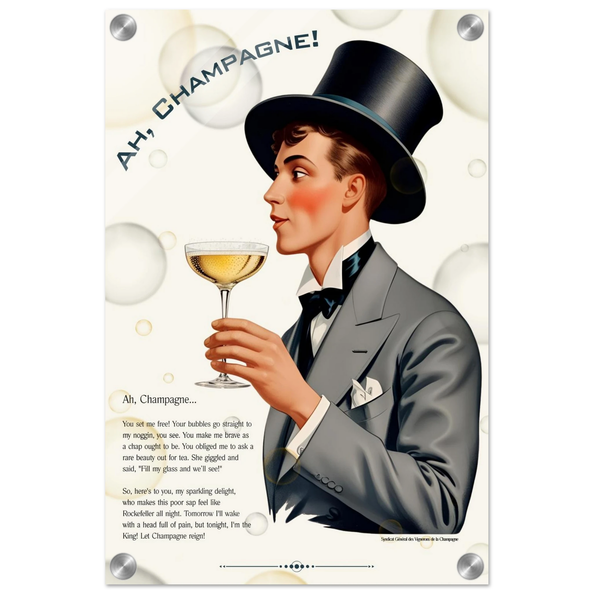 Art Deco Champagne Funny Poem Art Print 30x45 cm 12x18″ Acrylic Print -