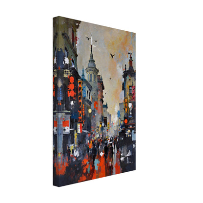 Gothic City Street Art Print - European Cityscape 30x45 cm 12x18″ Classic Matte Framed Poster - Black Wood