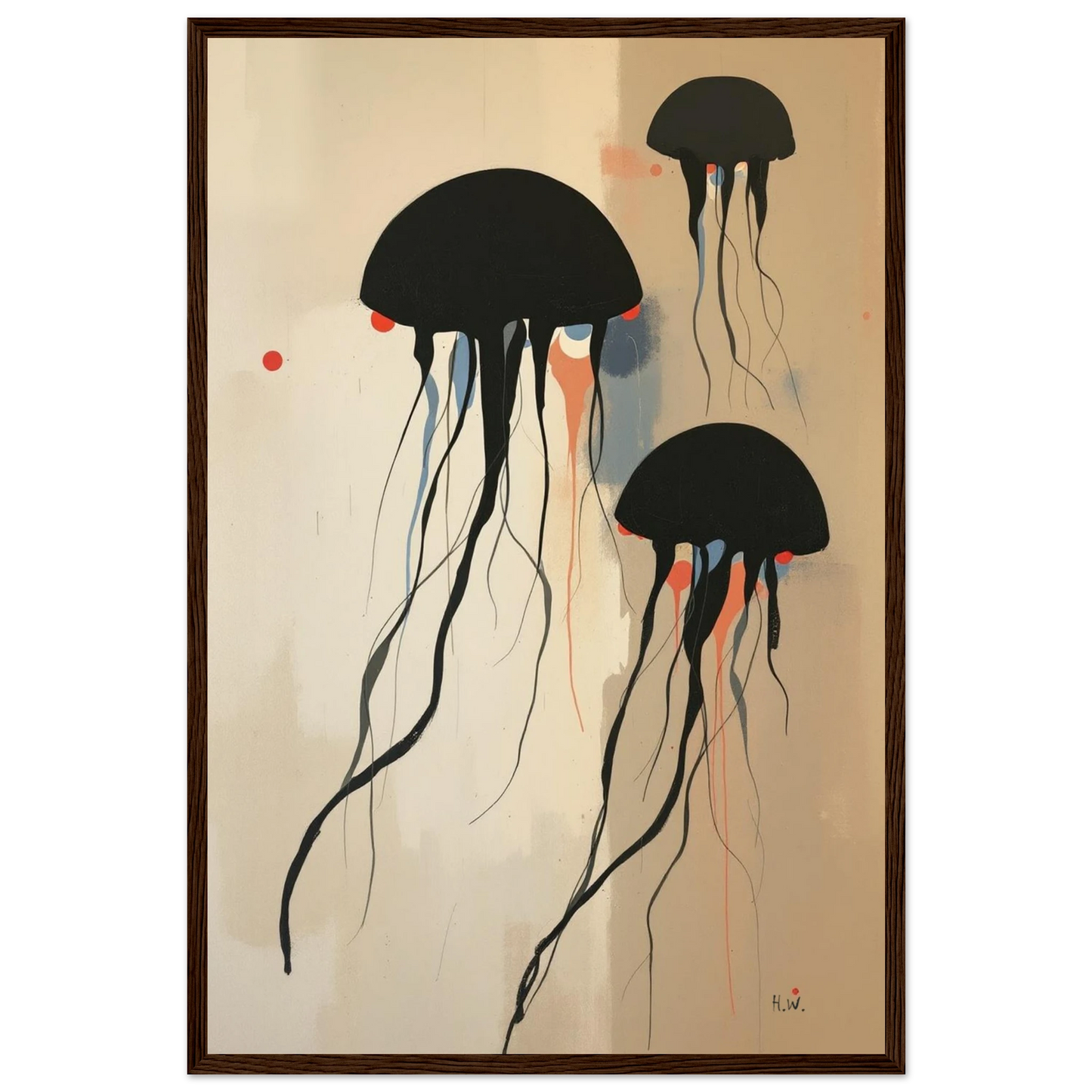 Minimalist Abstract Floating Jellyfish Art Print Dark Brown Wood Frame 40x60 cm 16x24″ Premium Matte Paper Wooden Framed Poster