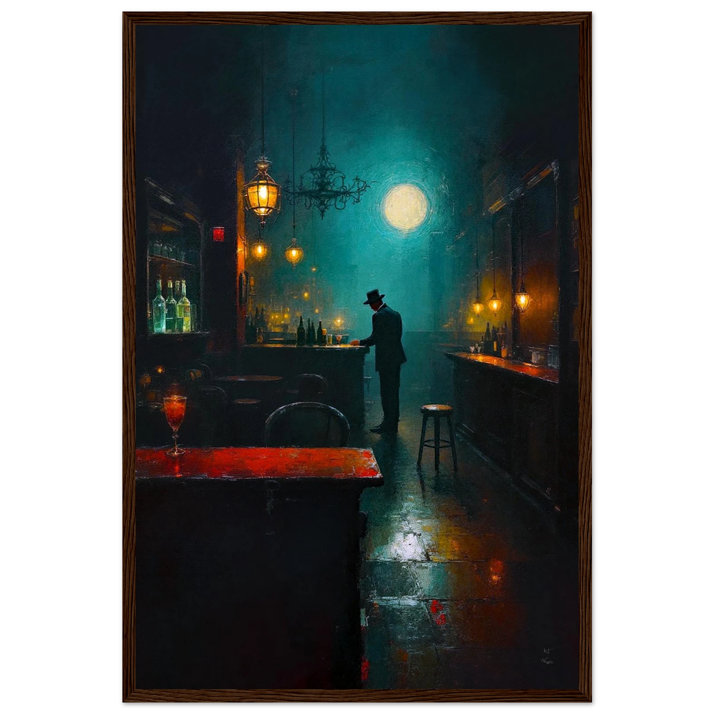 Speakeasy Bootleg Prohibition Bar Art Print Dark Brown Wood Frame 40x60 cm 16x24″ Premium Matte Framed Poster