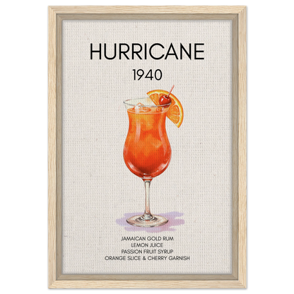 Hurricane Cocktail Bar Art Print Light Wood Frame 30x45 cm 12x18″ Framed Canvas