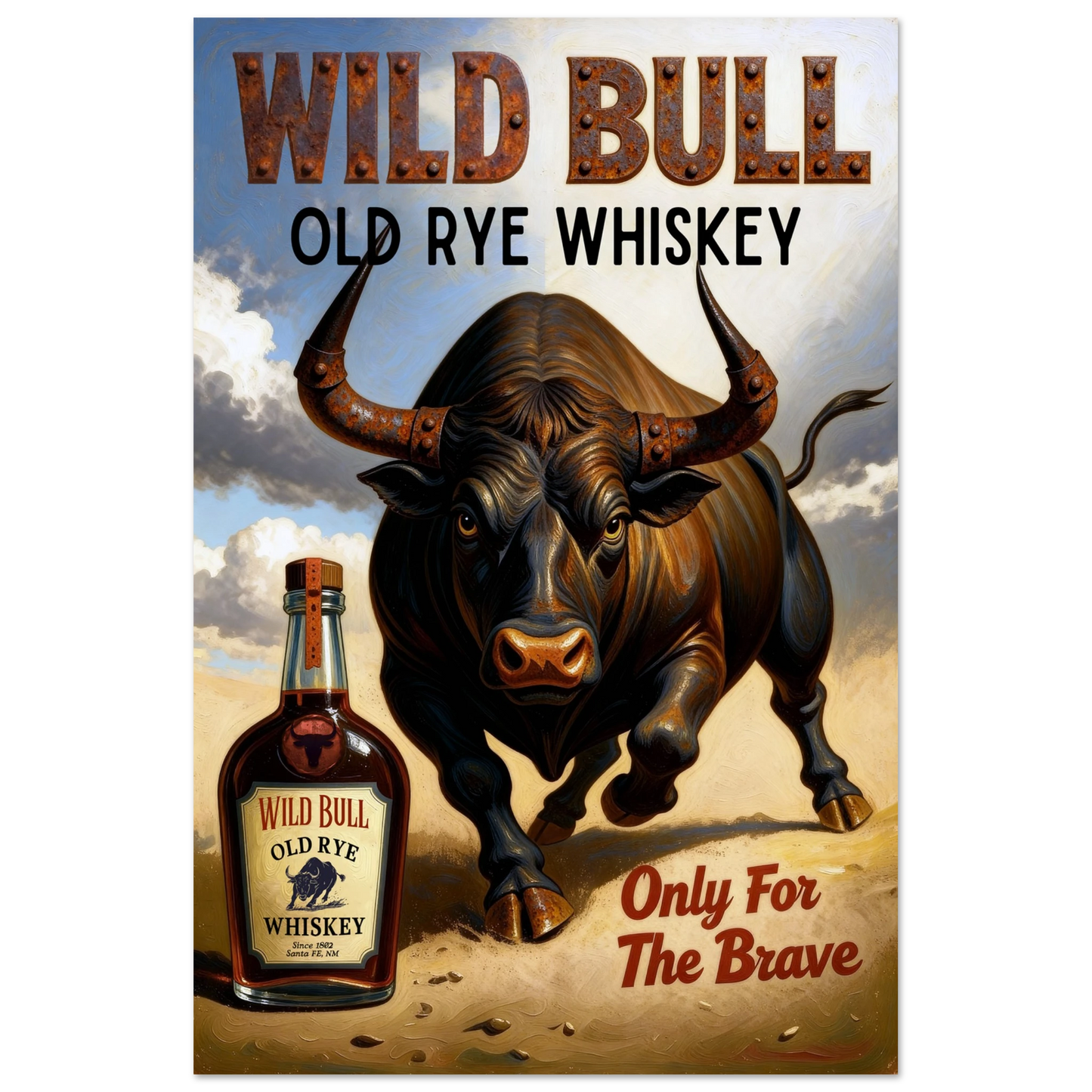 Wild Bull Old West Rye Whiskey Poster Print 60x90 cm 24x36″ Premium Matte Poster No Frame