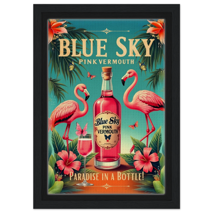 Vintage Pink Flamingo Tiki Bar Art Print 20x30 cm 8x12″ Framed Canvas Black Wood Frame