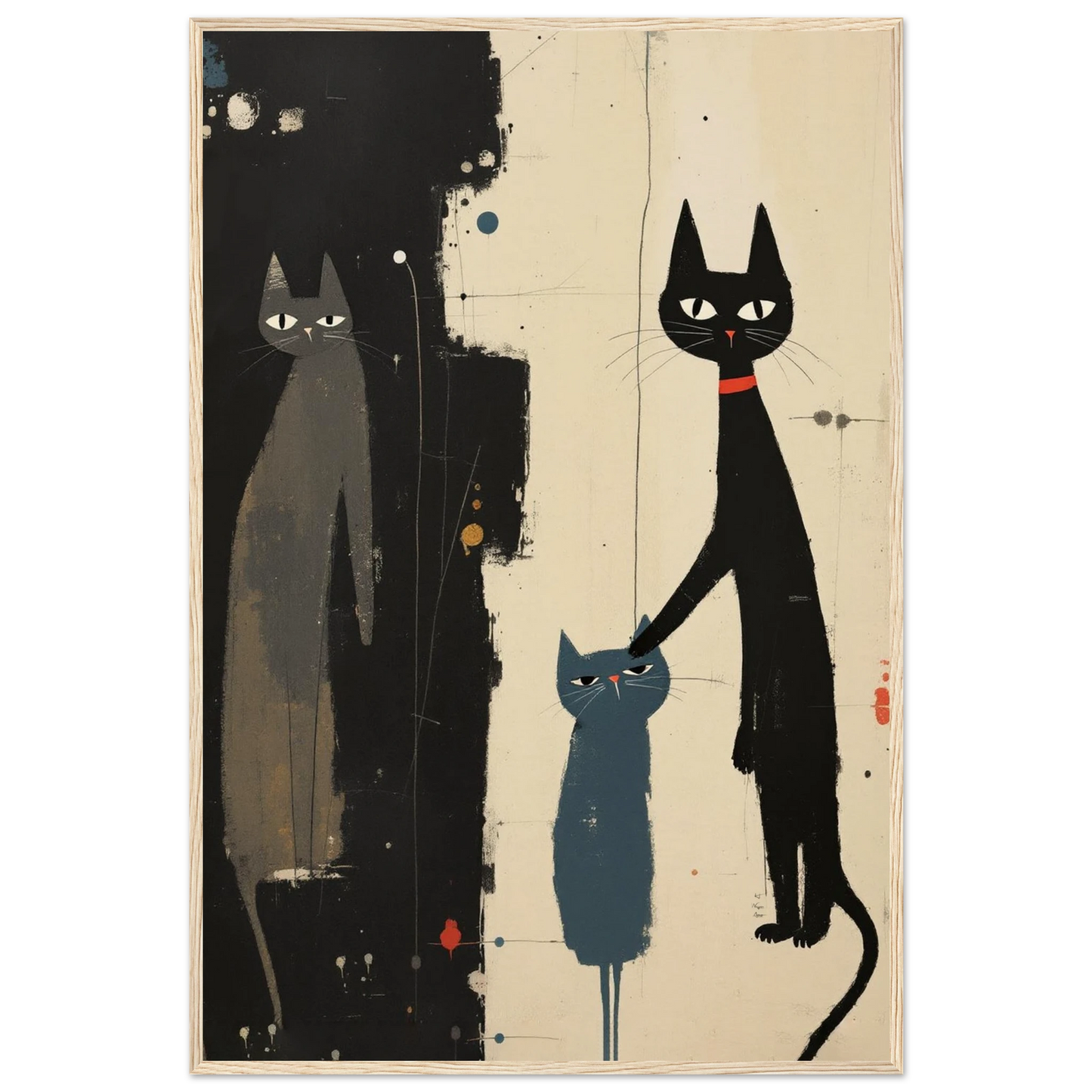 Abstract Cat Family Art Poster Print Light Wood Frame 60x90 cm 24x36″ Museum-Quality Matte Paper Wooden Framed Poster