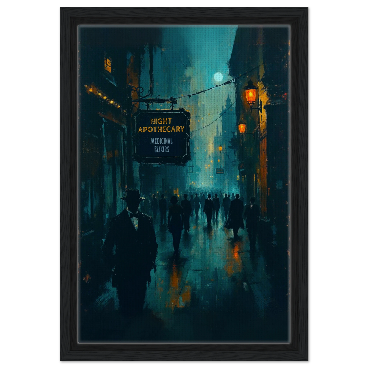 Prohibition Speakeasy Moody Nightlife Art Print 30x45 cm 12x18″ Framed Canvas Black Wood Frame
