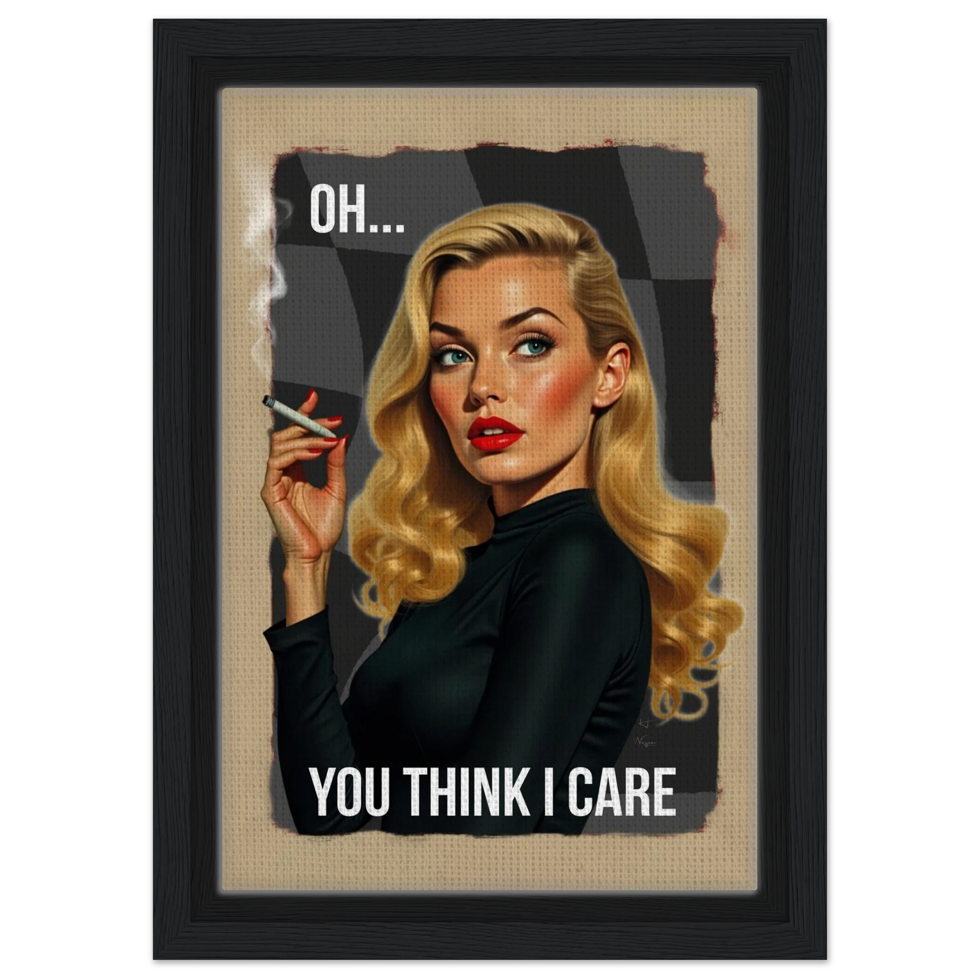 Retro Blonde Bombshell 1960s Funny Quote Art Print Black Wood Frame 20x30 cm 8x12″ Framed Canvas