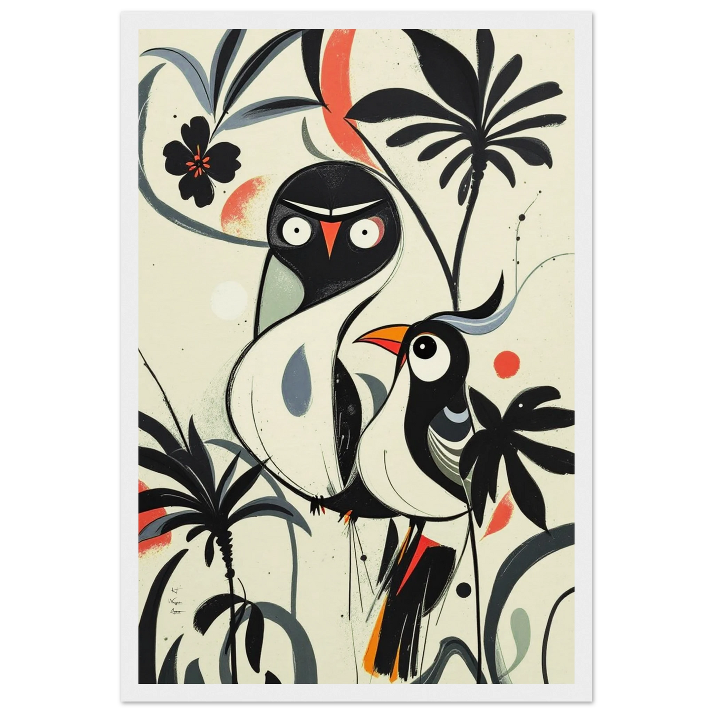 Abstract Bird Modern Tropical Art Print White Wood Frame 30x45 cm 12x18″ Museum-Quality Matte Wooden Framed Poster