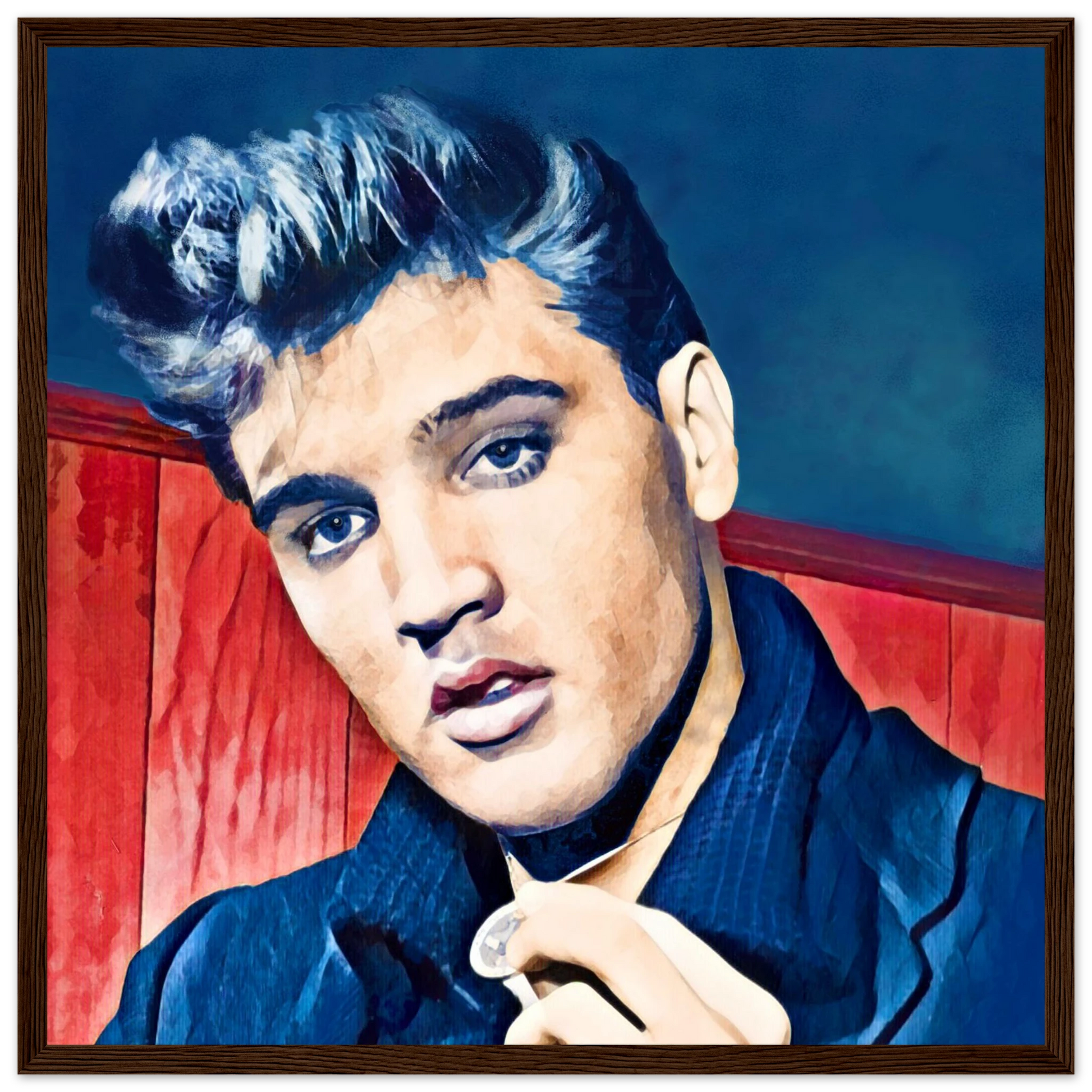Young Elvis Presley Art Print Dark Brown Wood Frame 40x40 cm 16x16″ Premium Matte Framed Poster