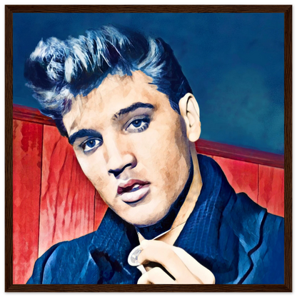 Young Elvis Presley Art Print Dark Brown Wood Frame 40x40 cm 16x16″ Premium Matte Framed Poster