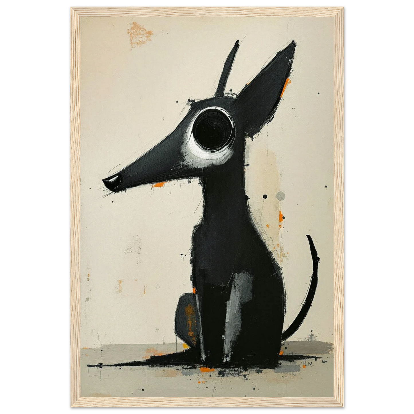 Big Eyed Abstract Dog Fine Art Print Light Wood Frame 30x45 cm 12x18″ Museum-Quality Matte Paper Wooden Framed Poster