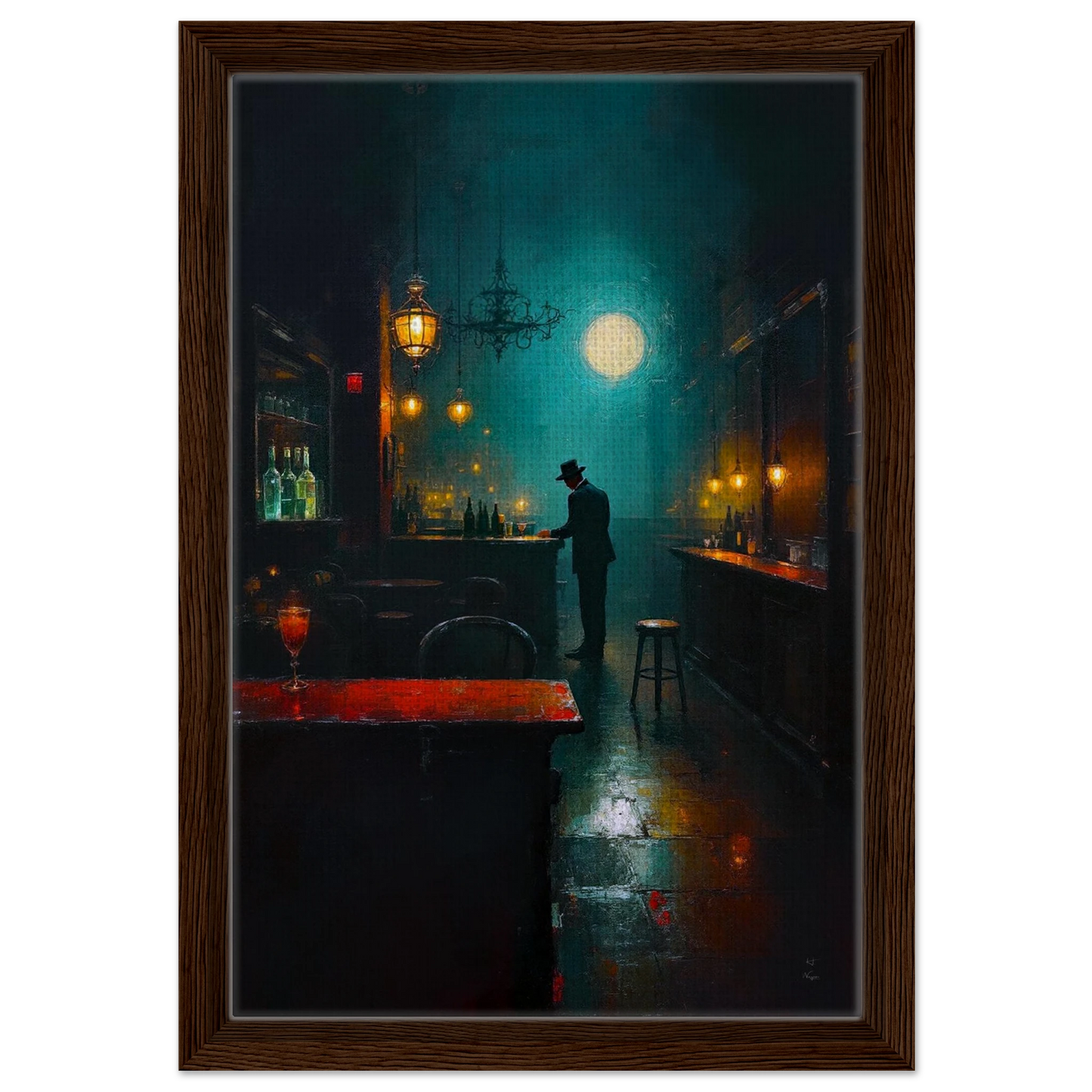 Speakeasy Bootleg Prohibition Bar Art Print Dark Brown Wood Frame 30x45 cm 12x18″ Framed Canvas