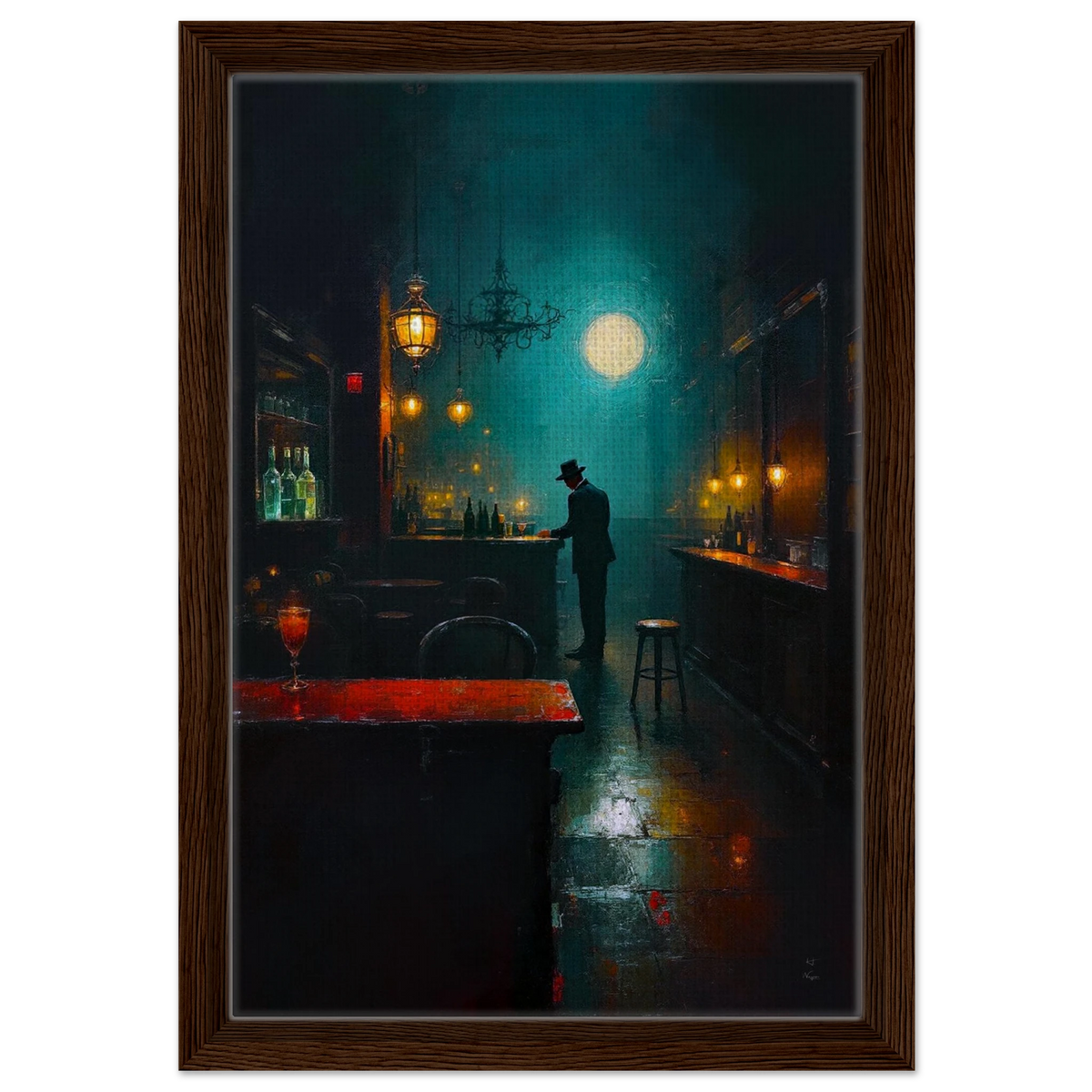 Speakeasy Bootleg Prohibition Bar Art Print 30x45 cm 12x18″ Framed Canvas Dark Brown Wood Frame