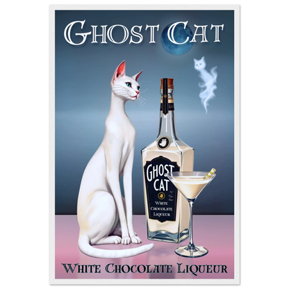 White Cat Chocolate Martini Cocktail Bar Art Print 40x60 cm 16x24″ Premium Matte Paper Wooden Framed Poster White Wood Frame
