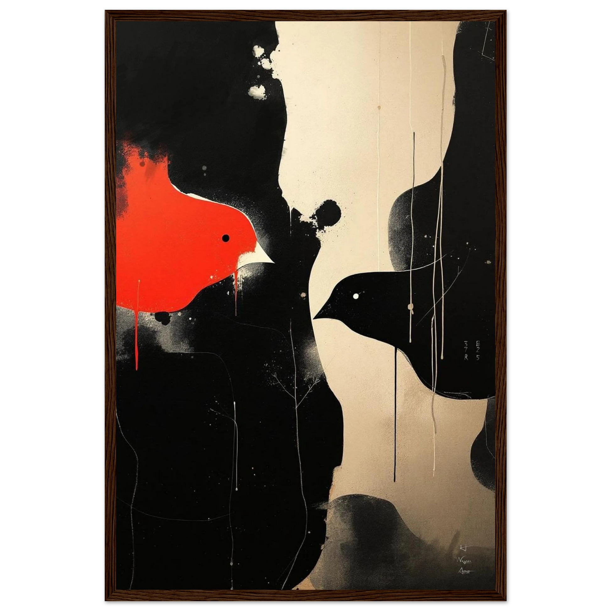 Abstract Bird Minimalist Fine Art Print 40x60 cm 16x24″ Premium Matte Paper Wooden Framed Poster Dark Brown Wood Frame