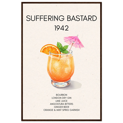 Suffering Bastard Tiki Cocktail Bar Poster Print Dark Brown Wood Frame 60x90 cm 24x36″ Premium Matte Paper Wooden Framed Poster
