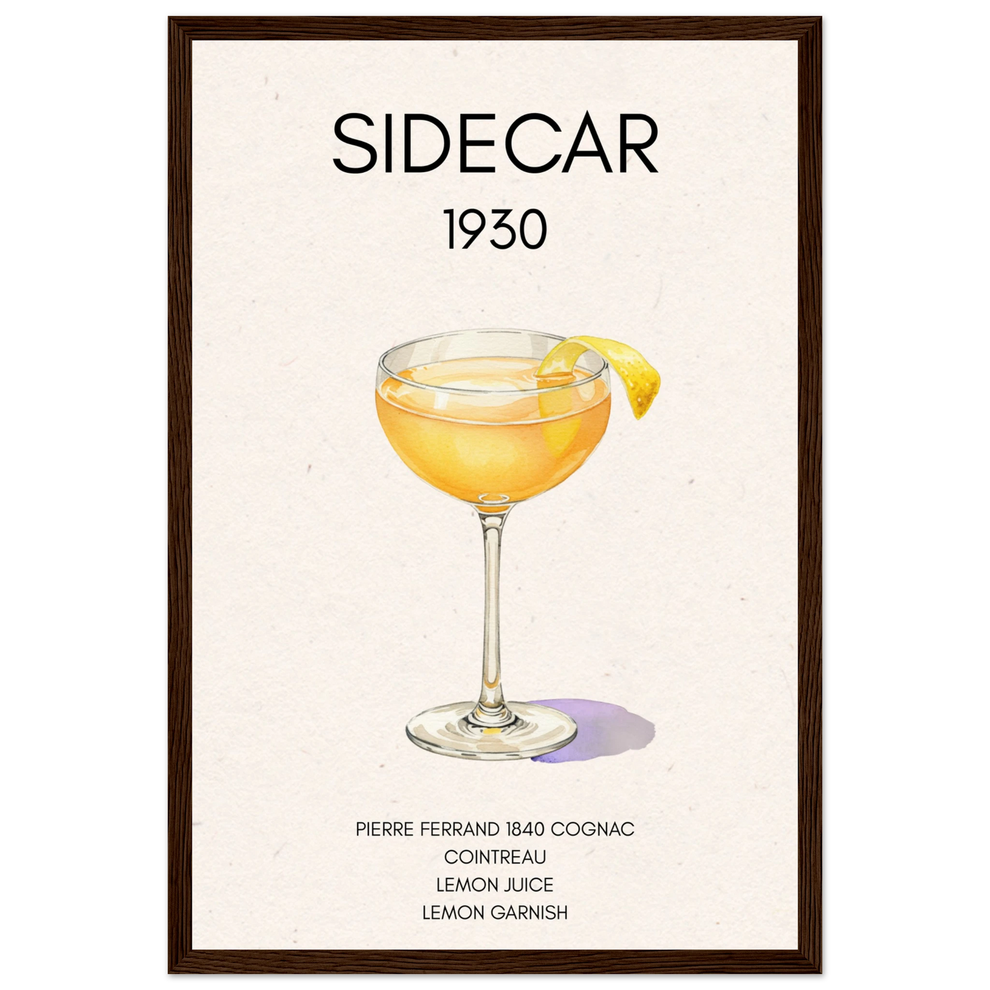Classic Sidecar Cocktail Bar Art Print Dark Brown Wood Frame 30x45 cm 12x18″ Premium Matte Paper Wooden Framed Poster