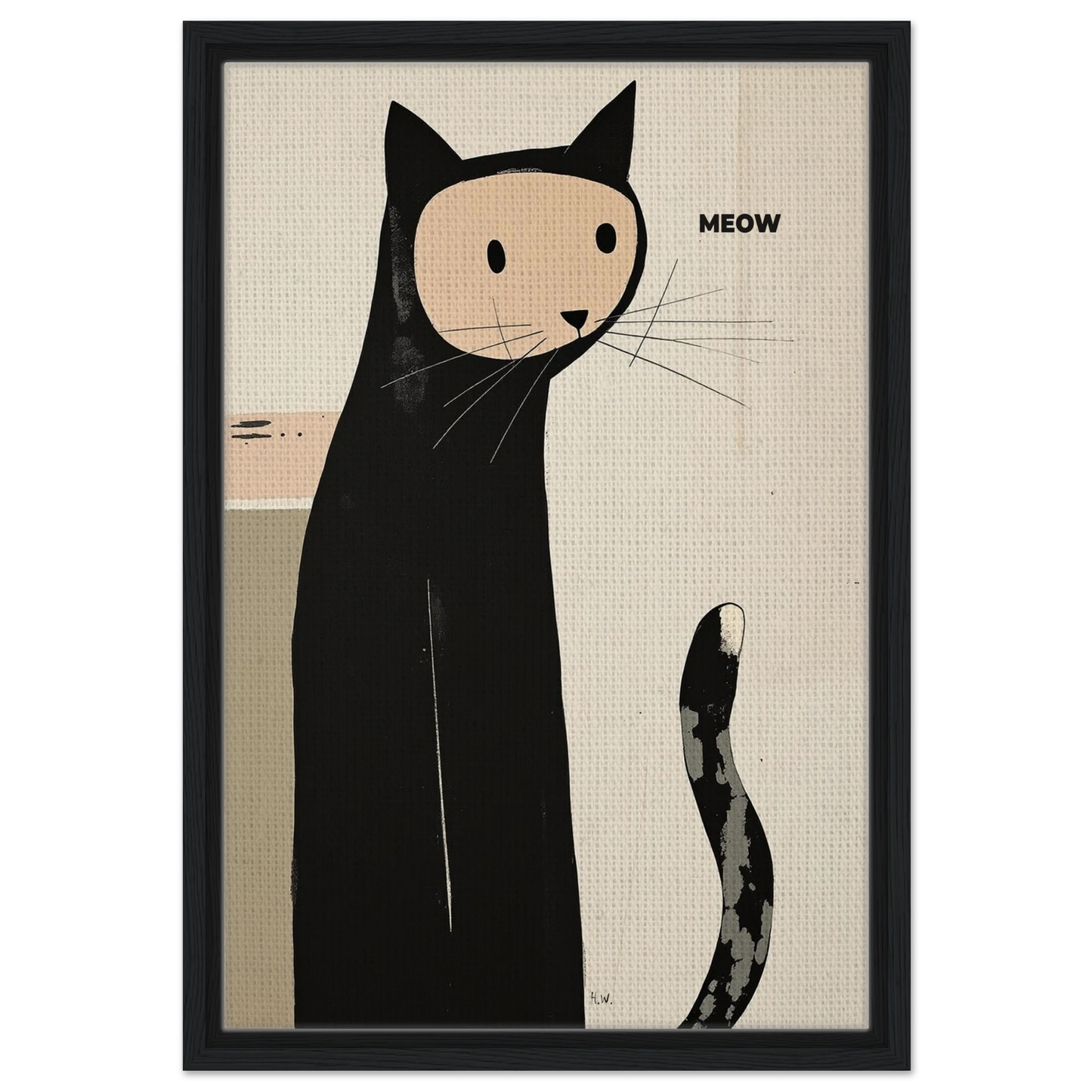 Quirky Modern Cat Art Poster Print 40x60 cm 16x24″ Framed Canvas Black Wood Frame