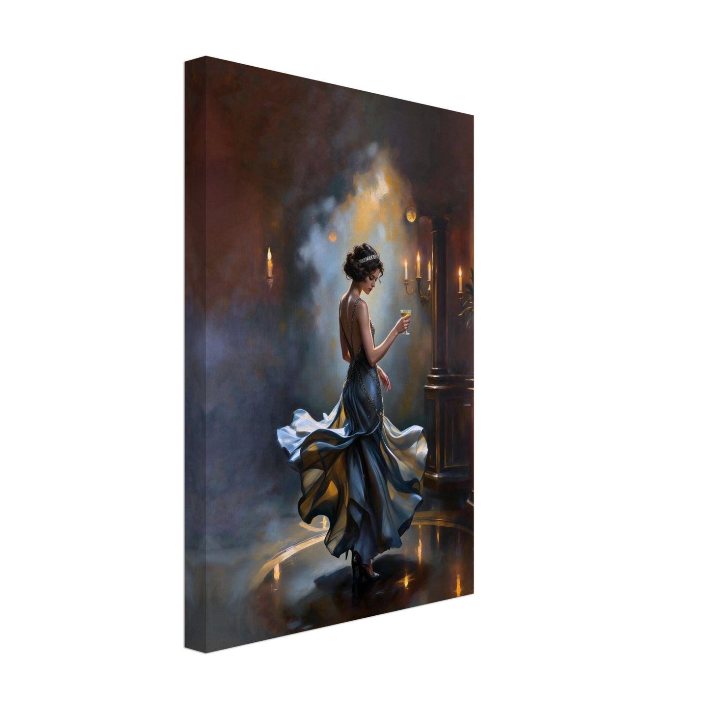 1920s Speakeasy Dancing Flapper Art Deco Print 12x18″ Museum-Quality Matte Framed Poster - Dark Brown Wood