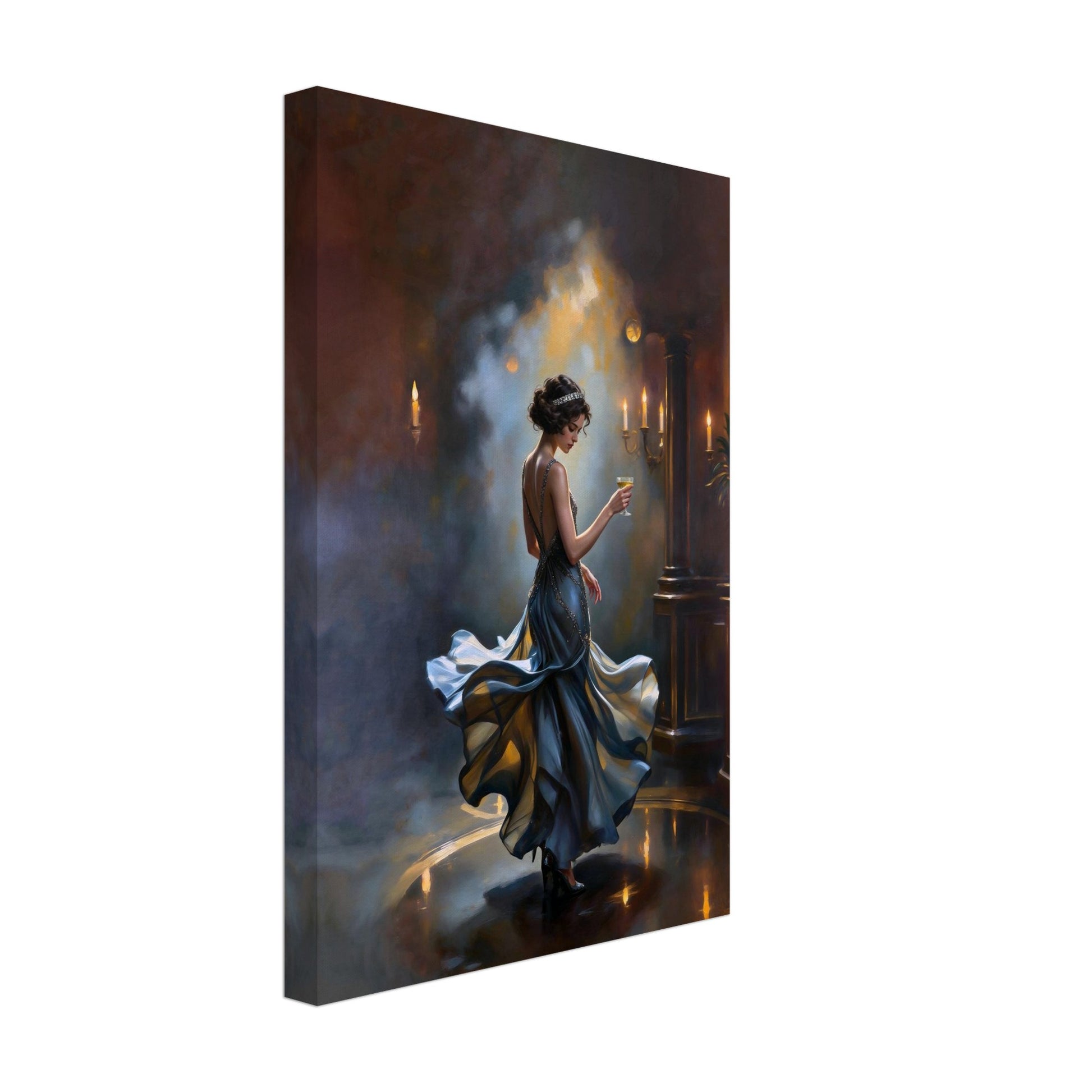 1920s Speakeasy Dancing Flapper Art Deco Print 12x18″ Museum-Quality Matte Framed Poster - Dark Brown Wood