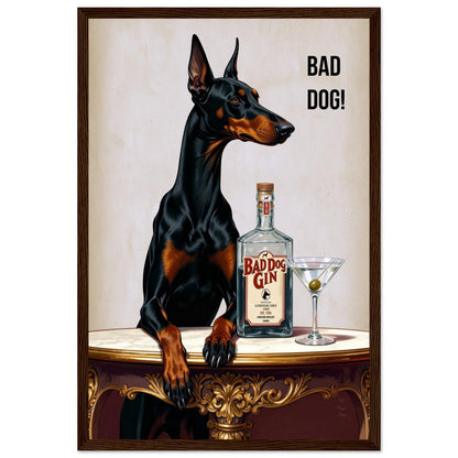 Bad Dog Gin Cocktail Bar Art Print 30x45 cm 12x18″ Classic Matte Framed Poster Dark Brown Wood Frame