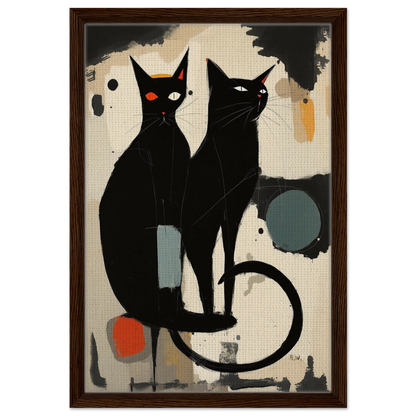 Abstract Crazy Cat Duo Art Print Dark Brown Wood Frame 40x60 cm 16x24″ Framed Canvas
