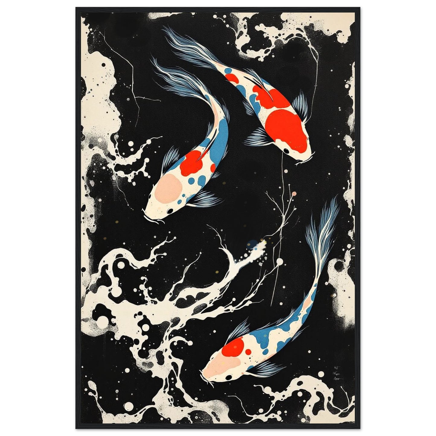 Modern Black White Koi Fish Ocean Art Print