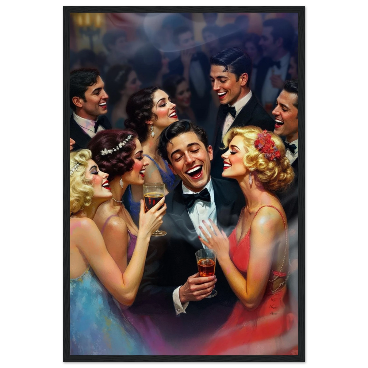 1920s Great Gatsby Speakeasy Party Art Print Black Wood Frame 40x60 cm 16x24″ Premium Matte Framed Poster