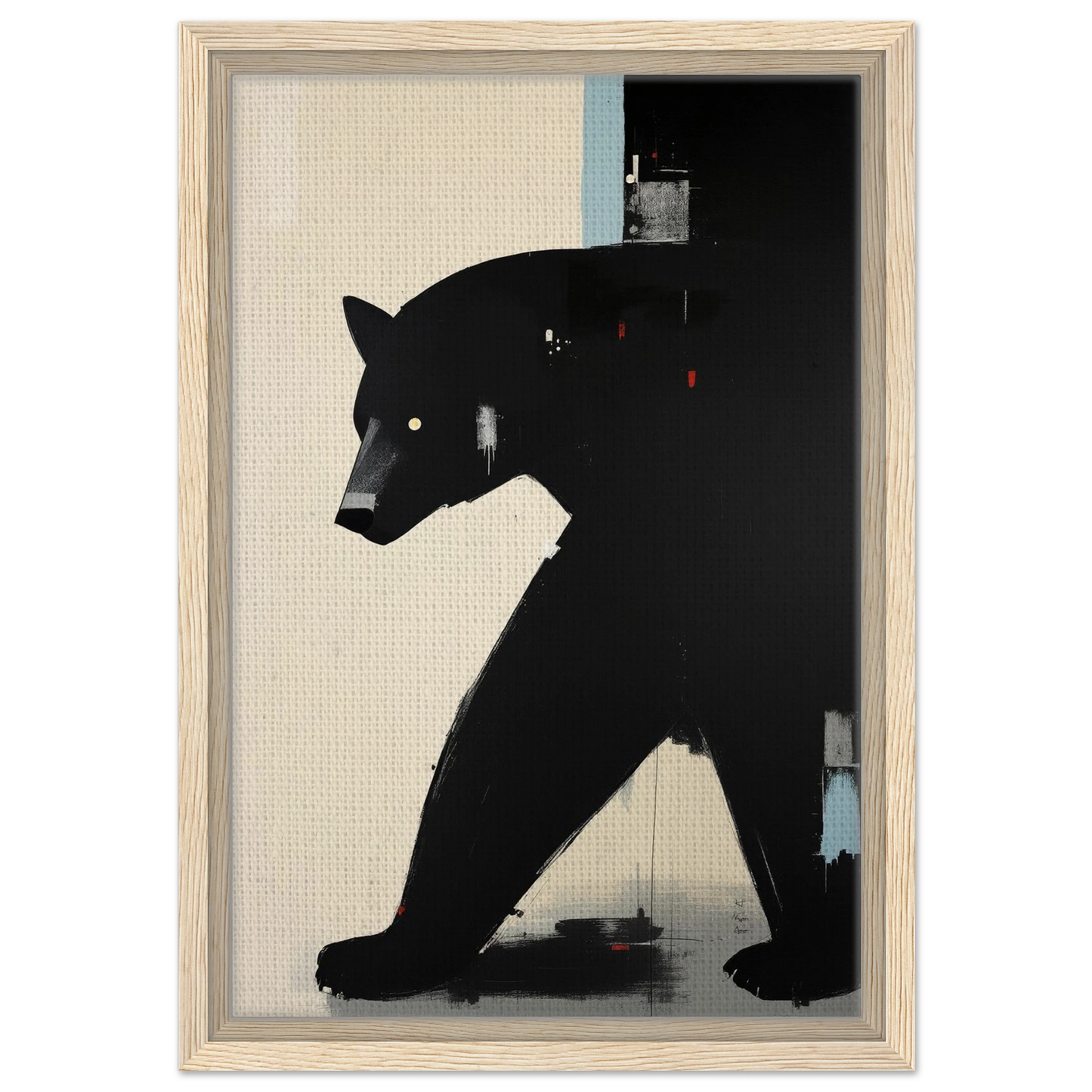 Abstract Black Bear Art Poster Print Light Wood Frame 30x45 cm 12x18″ Framed Canvas