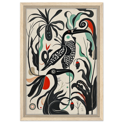 Mid-Century Modern Tropical Bird Art Print Light Wood Frame 30x45 cm 12x18″ Framed Canvas