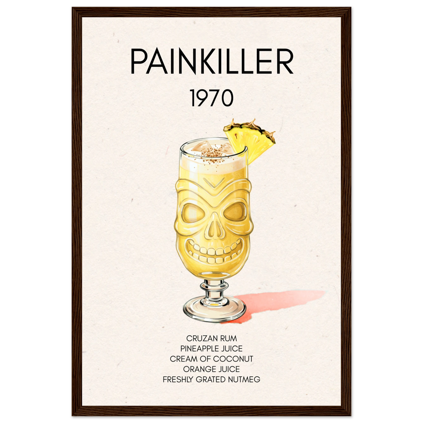 Painkiller Cocktail Bar Art Poster Print Dark Brown Wood Frame 30x45 cm 12x18″ Premium Matte Paper Wooden Framed Poster