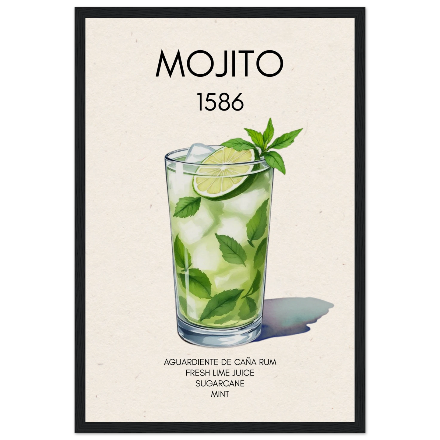 Mojito Cocktail Bar Poster Print Black Wood Frame 30x45 cm 12x18″ Museum-Quality Matte Paper Wooden Framed Poster