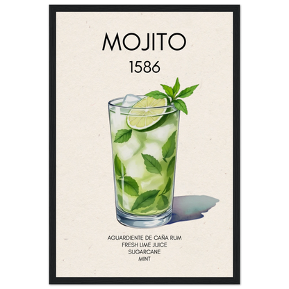 Mojito Cocktail Bar Art Print Black Wood Frame 30x45 cm 12x18″ Museum-Quality Matte Paper Wooden Framed Poster