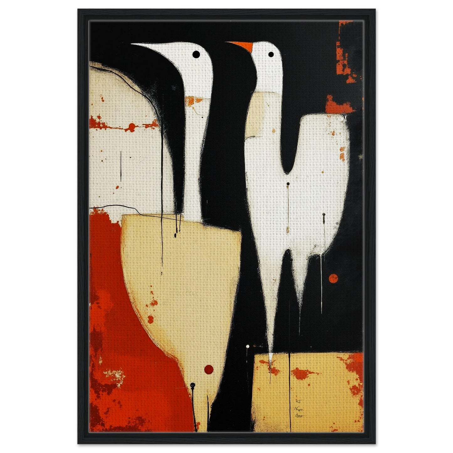 Abstract Neutral Goose Bird Art Print 60x90 cm 24x36″ Framed Canvas Black frame