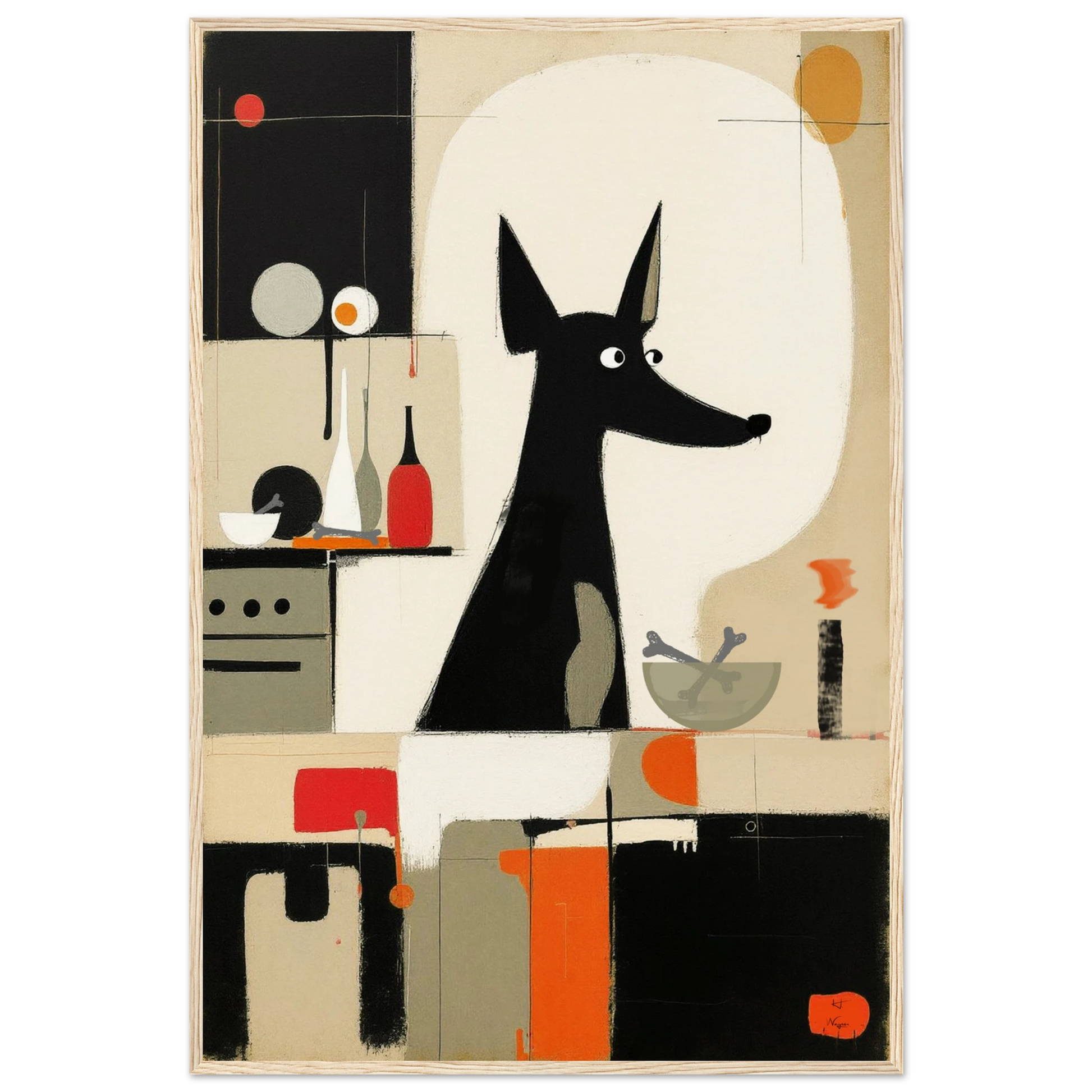 Modern Quirky Dog Lover Art Print Light Wood Frame 60x90 cm 24x36″ Museum-Quality Matte Paper Wooden Framed Poster