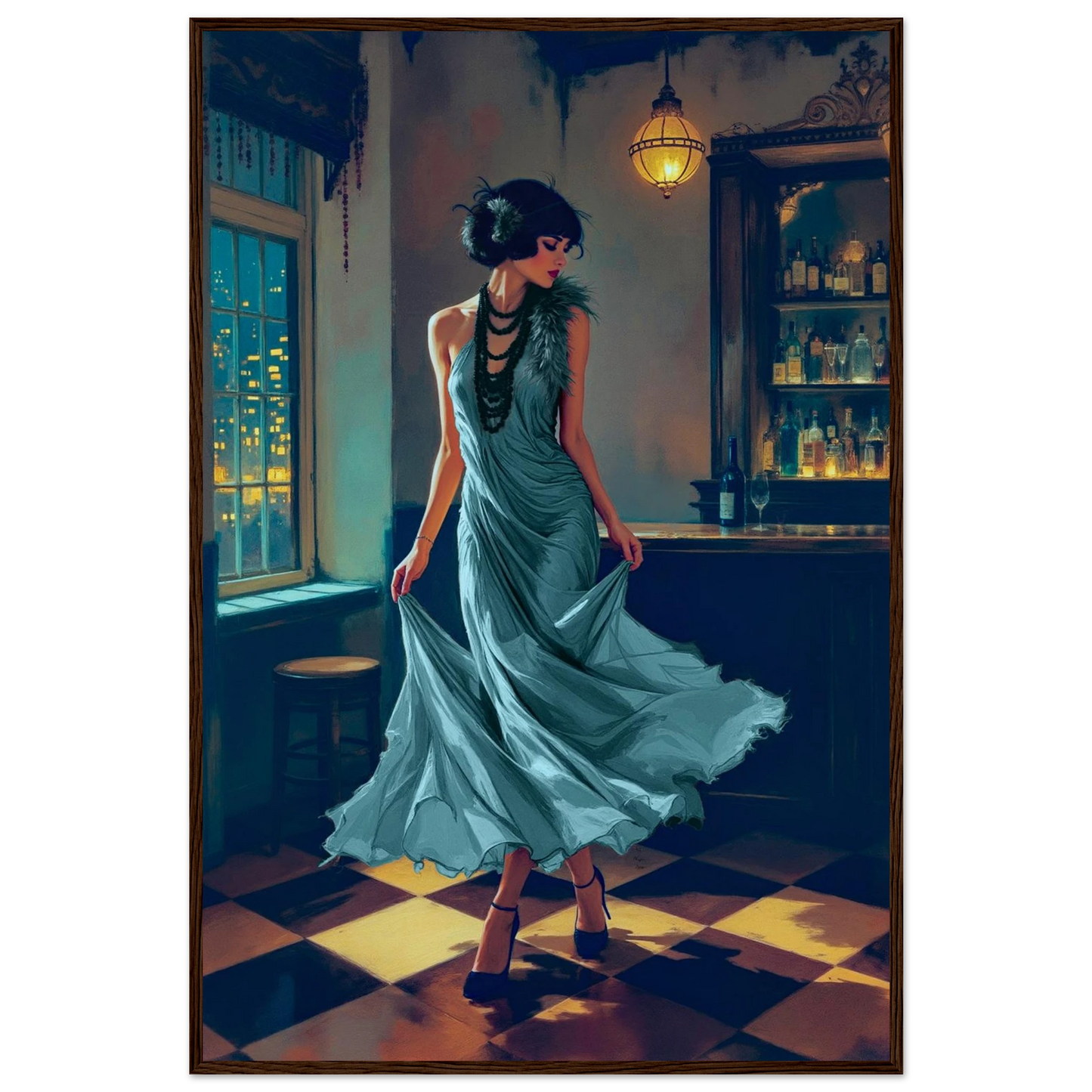 1920s Flapper Speakeasy Art Print 60x90 cm 24x36″ Premium Matte Paper Wooden Framed Poster Dark Brown Wood Frame
