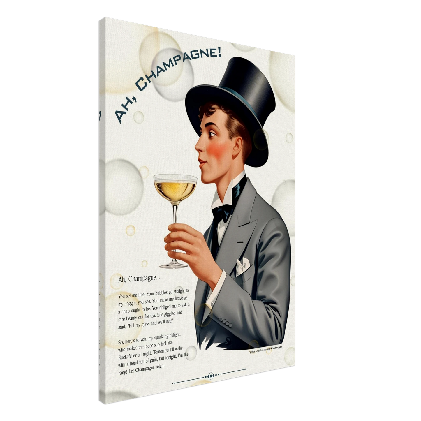 Art Deco Champagne Funny Poem Art Print 60x90 cm 24x36″ Canvas -