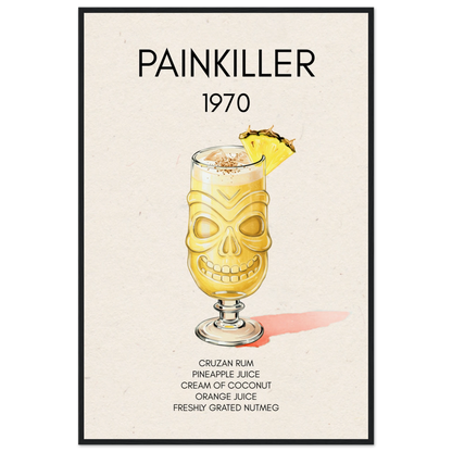 Painkiller Cocktail Bar Art Tiki Print Black Wood Frame 60x90 cm 24x36″ Museum-Quality Matte Paper Wooden Framed Poster