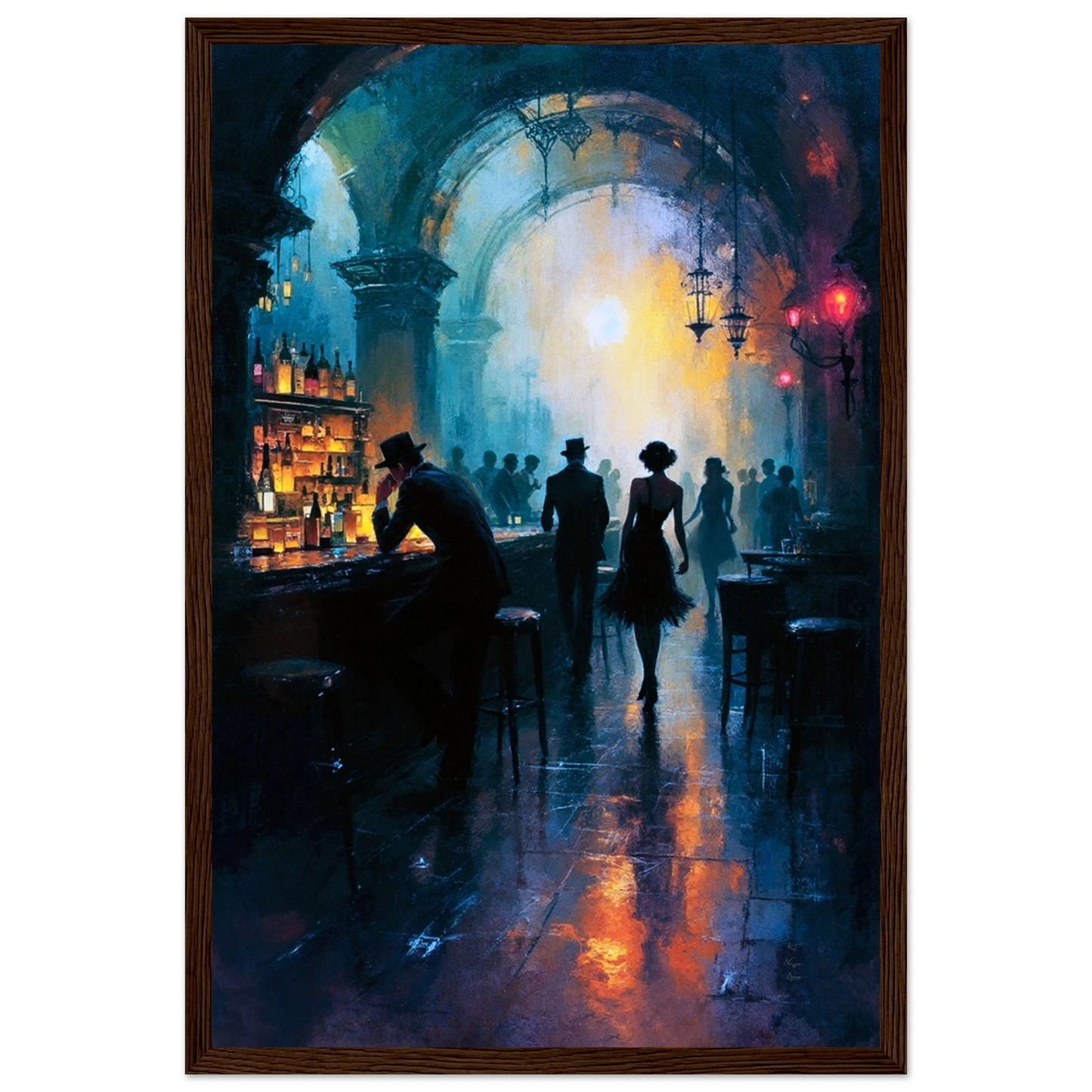 Dance Hall Speakeasy Art Print 30x45 cm 12x18″ Classic Matte Paper Wooden Framed Poster Dark Brown Wood Frame
