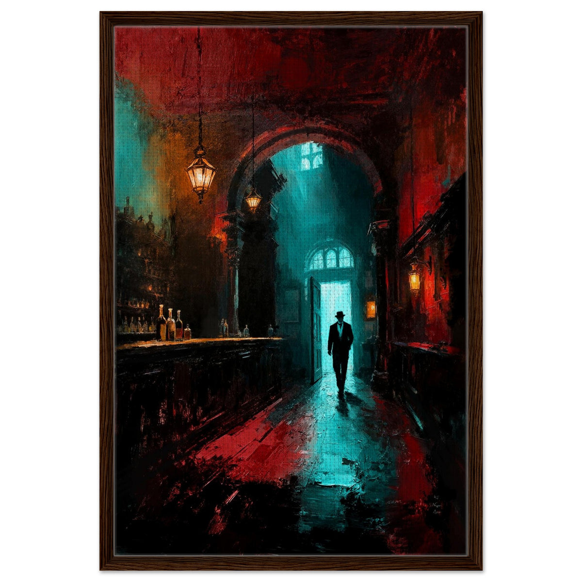 Speakeasy 1920s Bar Art Poster Print 60x90 cm 24x36″ Framed Canvas Dark Brown Wood Frame