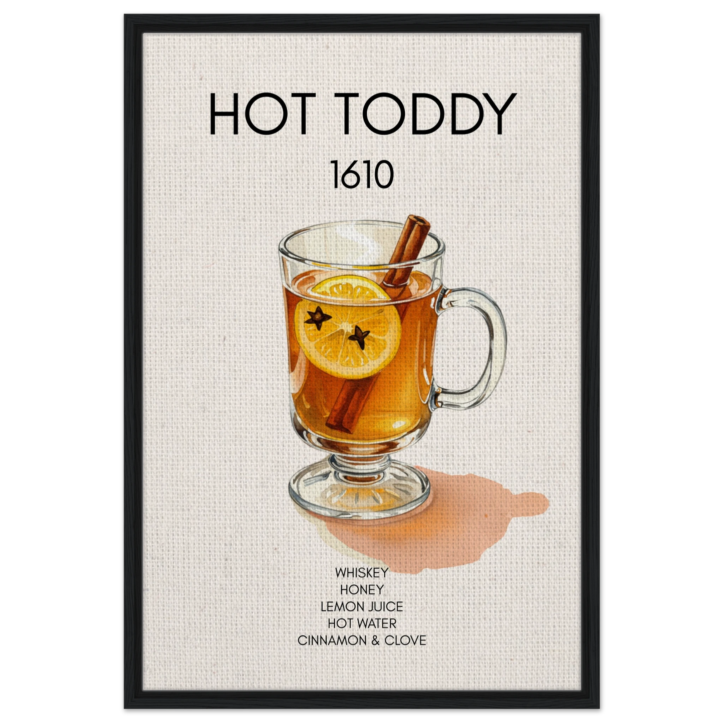 Hot Toddy Cocktail Bar Art Print Black Wood Frame 60x90 cm 24x36″ Framed Canvas