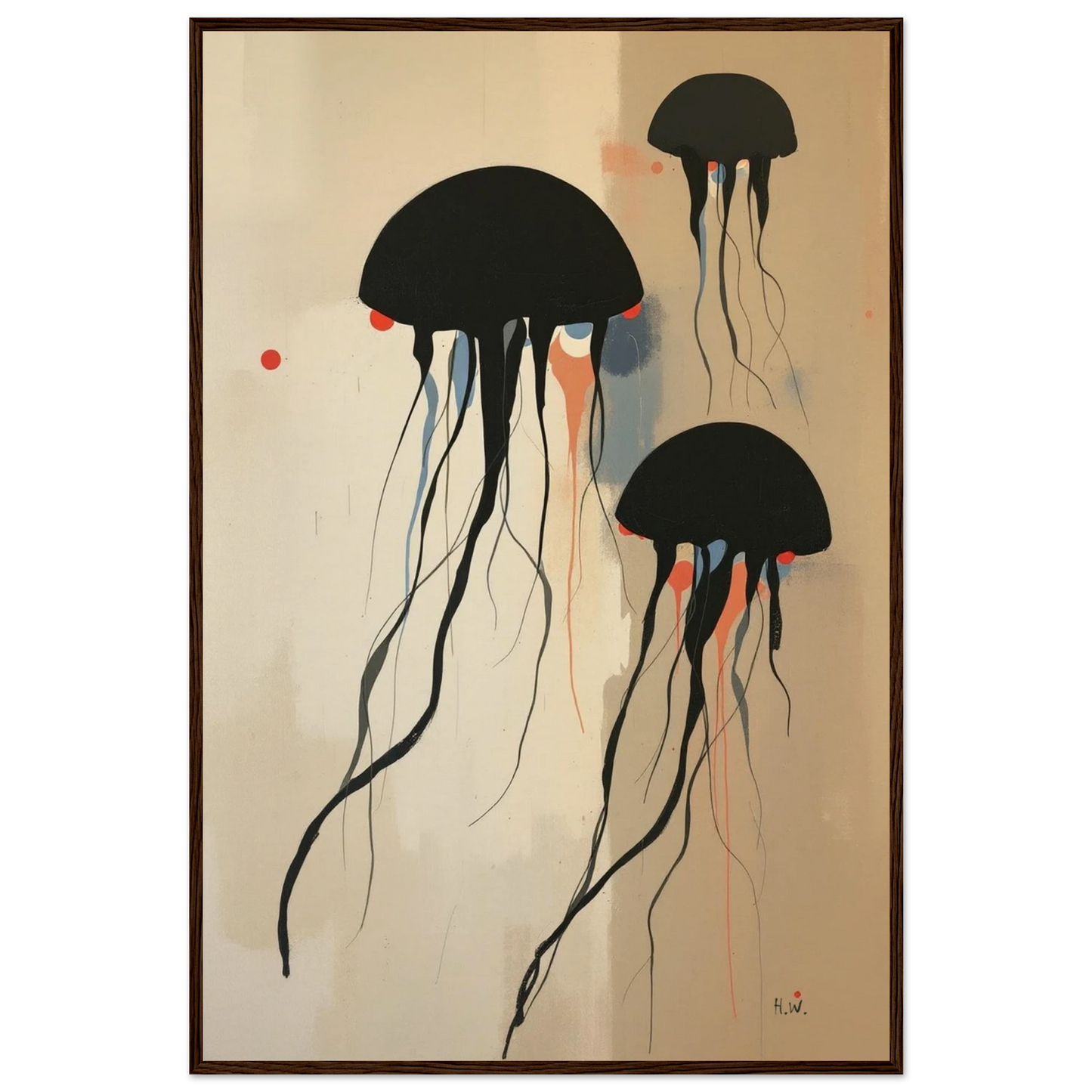 Minimalist Abstract Floating Jellyfish Art Print Dark Brown Wood Frame 60x90 cm 24x36″ Museum-Quality Matte Paper Wooden Framed Poster