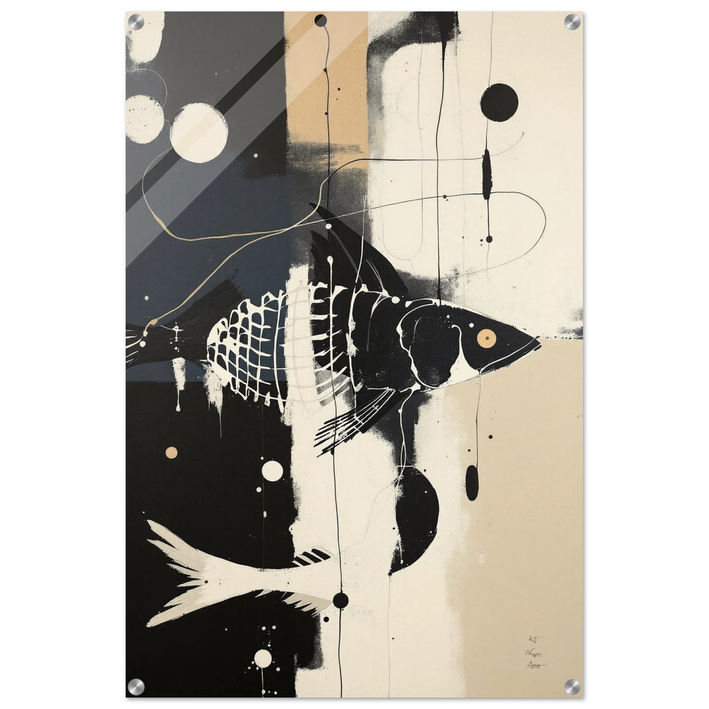 Abstract Fish Art Poster Print – Framed Modern Neutral Wall Décor No Frame 60x90 cm 24x36″ Sleek Acrylic Print