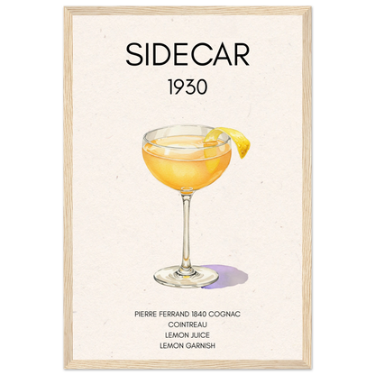 Classic Sidecar Cocktail Bar Art Print Light Wood Frame 30x45 cm 12x18″ Classic Matte Paper Wooden Framed Poster