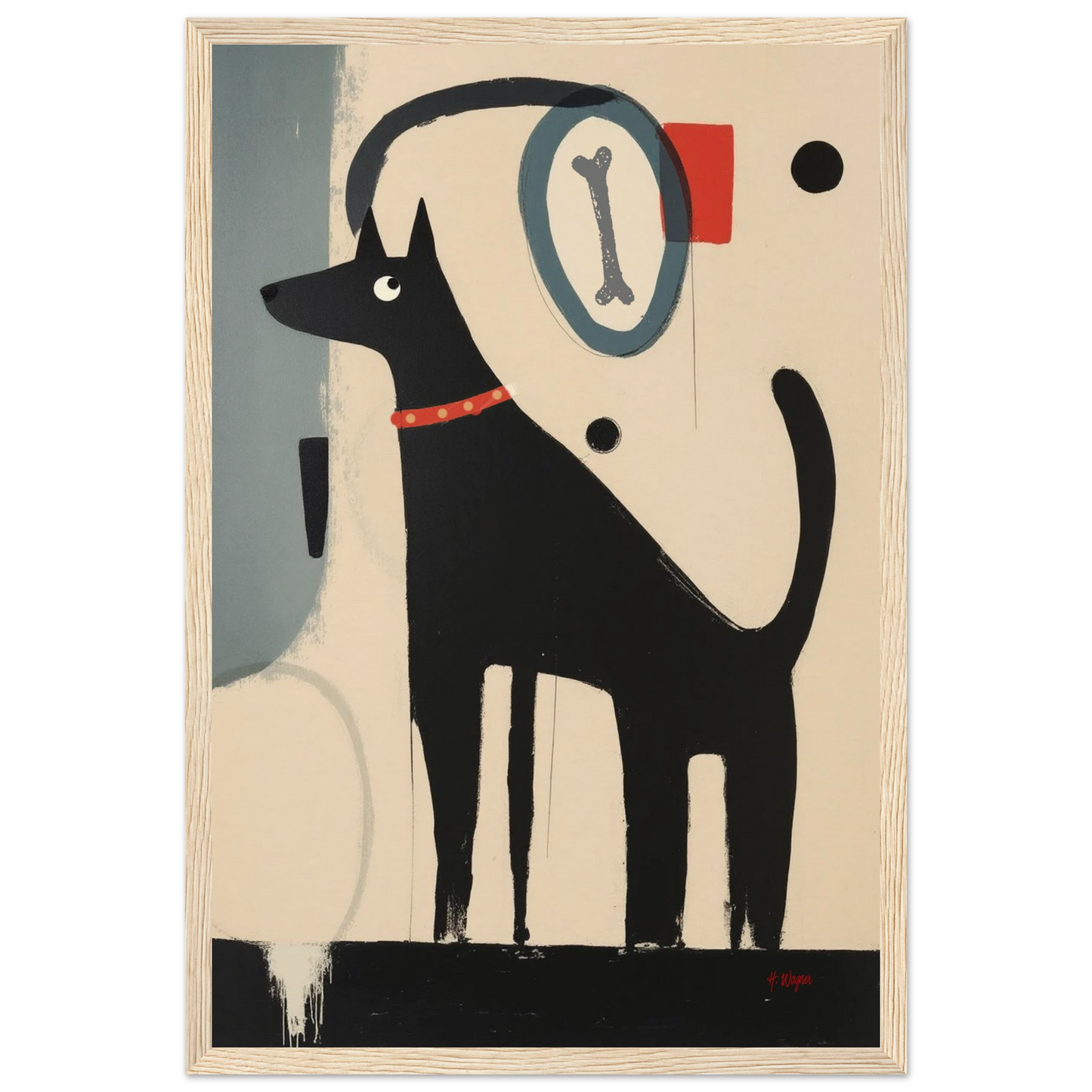 Quirky Modern Dog Art Print 30x45 cm 12x18″ Museum-Quality Matte Paper Wooden Framed Poster Light Wood Frame