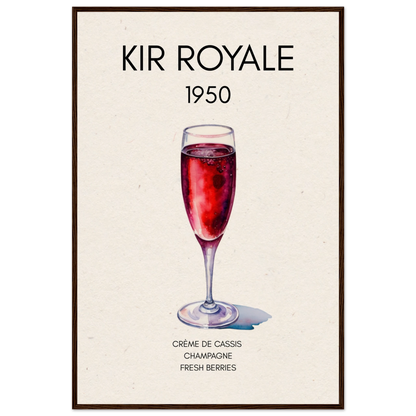 Kir Royale Champagne Cocktail Bar Art Print Dark Brown Wood Frame 60x90 cm 24x36″ Museum-Quality Matte Paper Wooden Framed Poster