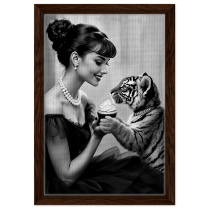 Audrey Hepburn Tiger Cub Art Print Dark Brown Wood Frame 30x45 cm 12x18″ Framed Canvas