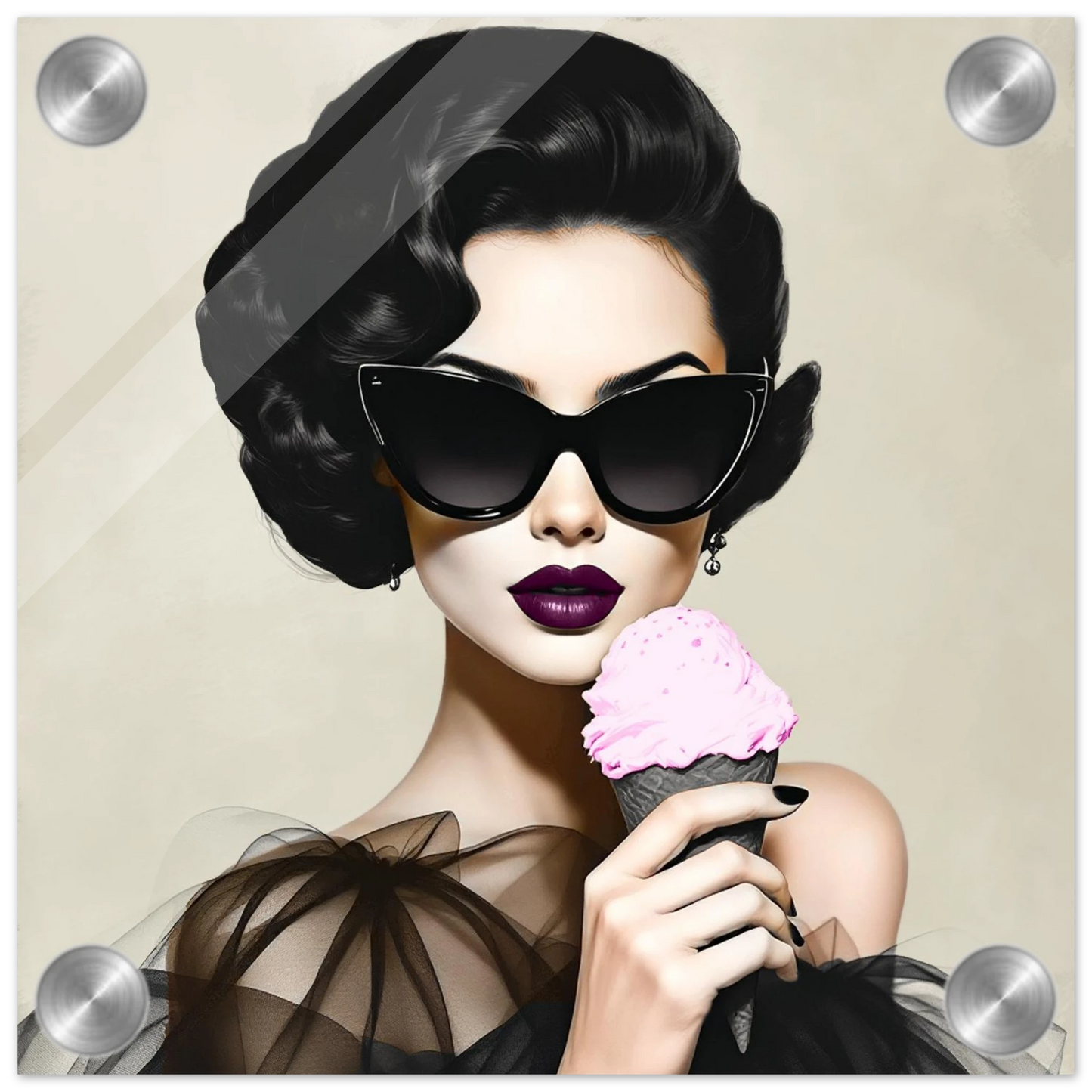Retro Fashion Model Ice Cream Art Print 20x20 cm 8x8″ Sleek Acrylic Print
