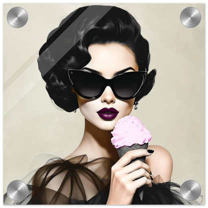 Retro Fashion Model Ice Cream Art Print 20x20 cm 8x8″ Sleek Acrylic Print