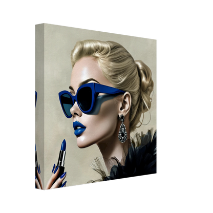 Retro Fashion Model Blue Lipstick Art Print 30x30 cm 12x12″ Gallery Wrapped Canvas