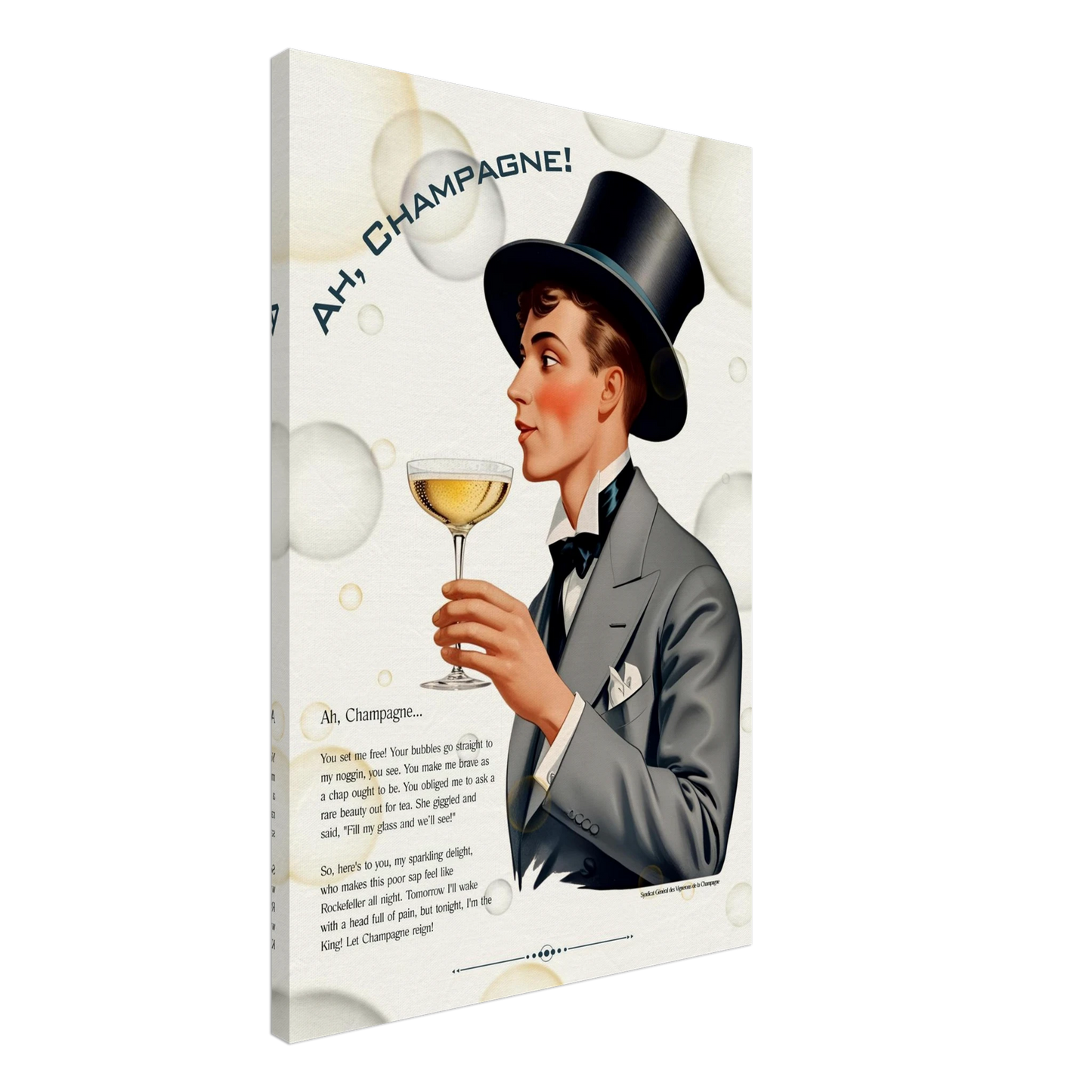 Art Deco Champagne Funny Poem Art Print 60x90 cm 24x36″ Gallery Wrapped Canvas No Frame